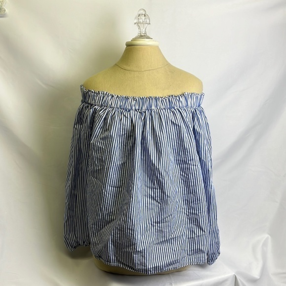 Gap Blue & White Striped Off the Shoulder Blouse Womens Size Large